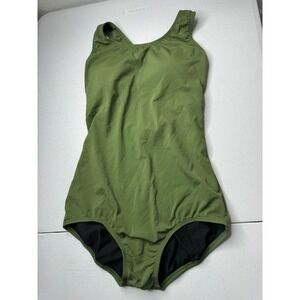 Dolfin Aquashape Women Olive Green One Piece Swimsuit Athletic Fitness